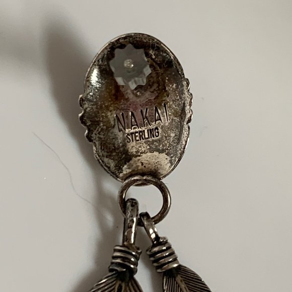 Nakai Vintage Sterling Turquoise Feather Earrings - Picture 4 of 5